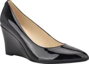 New in Box Nine‎ West Cal 9X9 Wedge Heel Shoes in Black Patent Leather- Size 8